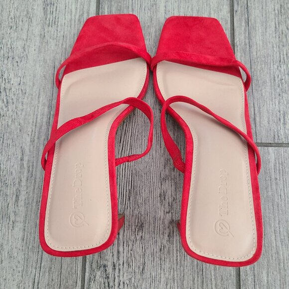 The Drop Avery Women's Red Suede Strappy Square-Toe Heeled Sandals Size 10 - Picture 7 of 12